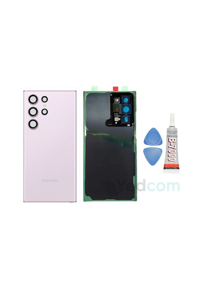 Samsung S23 Ultra Mor Uyumlu Kamera Camlı Arka Cam Batarya Pil Kapağı Telefon Arka Kapak