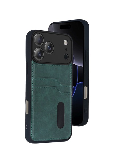Apple iPhone 17 Pro Max İçin Uyumlu Kılıf Kart Bölmeli Deri Tasarımlı Kılıf
