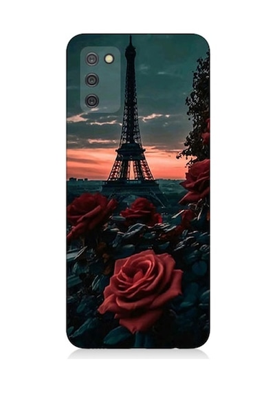 Samsung Galaxy A02s Uyumlu Eyfel Kulesi Ve Gül Desenli Silikon Kılıf