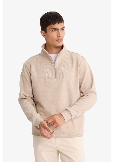 Defacto Regular Fit Dik Yaka Yarım Fermuarlı Sweatshirt F4137ax25aubg300 Bej