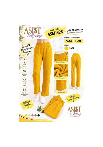 Asist Secret Magiç Asm1328 Kadın Sarı Cepli Beli Lastikli Pantolon
