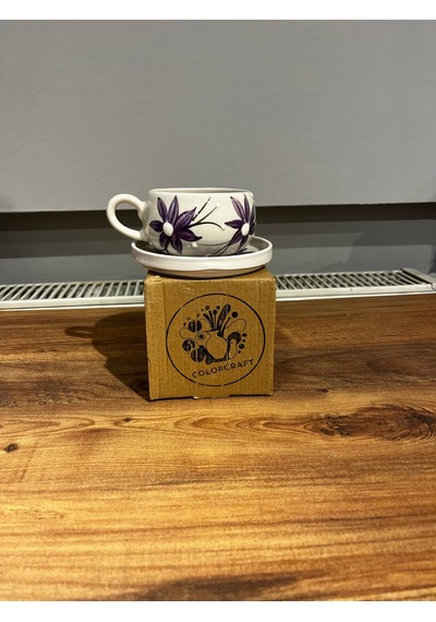 Mor Çiçek Seramik Kupa, Mug, Double Türk Kahvesi Filtre Kahve
