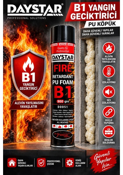 Daystar B1 Yangın Geciktirici Pu Köpük 900 Gr Isı Ve Ses Yalıtımı, Boşluk Doldurma Köpüğü