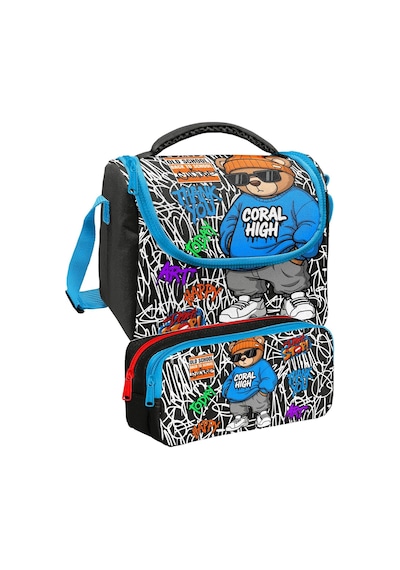 Coral High Siyah Mavi Grafiti Ayıcık Baskılı Erkek Çocuk Beslenme Ve Kalem Çantası Seti 37150+31050 Mavi - Siyah