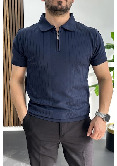 Erkek Çizgi Desenli Polo Yaka Lacivert Edw458 Lacivert