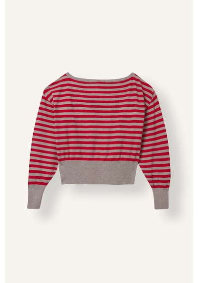 Defacto Ultra Yumuşak Regular Fit Kayık Yaka Çizgili Triko Crop Kazak I1628ax26aurd256 Kırmızı-rd256
