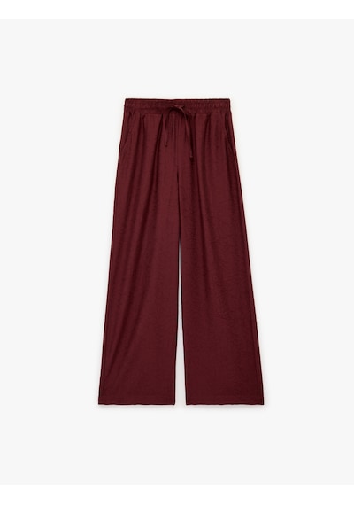 Koton Modal Kumaş Beli Bağlamalı Dokulu Geniş Paça Pantolon Bordo 6sak40213pw