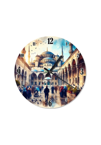 Sultanahmet Camii Ve Şadırvan Sessiz Duvar Saati Çok Renkli