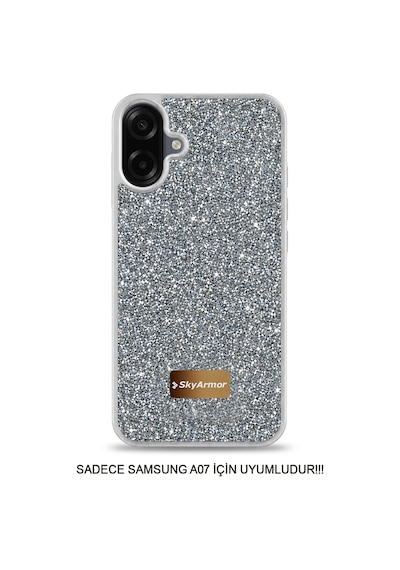Samsung A07 Uyumlu Kadife İç Yüzey Tasarımlı Taşlı Işıltılı Parlak Pırlanta Kılıf Dia Plus Gümüş
