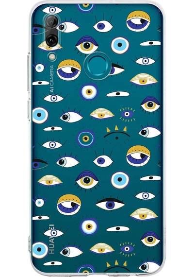Huawei P Smart 2019 İle Uyumlu Nazar Boncuğu 2 Baskılı Kamera Korumalı Şeffaf Silikon Kılıf Şeffaf