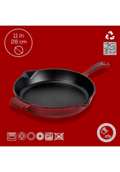 Lava Döküm Yuvarlak Kızartma Tavası Döküm Demir Yekpare Saplı. Çap Ø 28cm-bordo Bordo