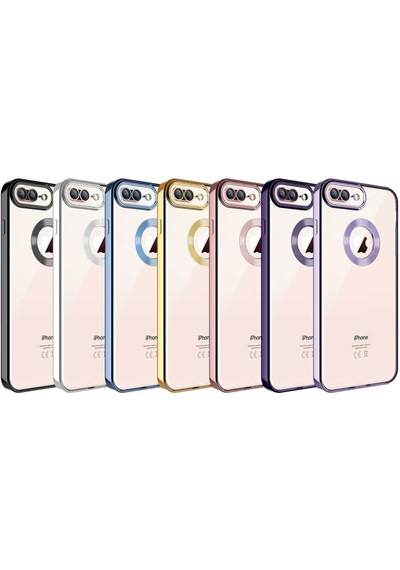 Apple Uyumlu iPhone 8 Plus Kılıf Kamera Korumalı Logo Gösteren Zore Omega Kapak Derin Mor
