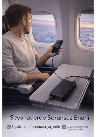 20.000 Mah Powerbank Hızlı Şarj Led Göstergeli Çift Usb Type-c Girişli Taşınabilir Şarj Cihazı Siyah