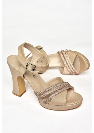 Fox Shoes S246575504 Ten Kumaş Kalın Topuklu Kadın Abiye Ayakkabı Ten