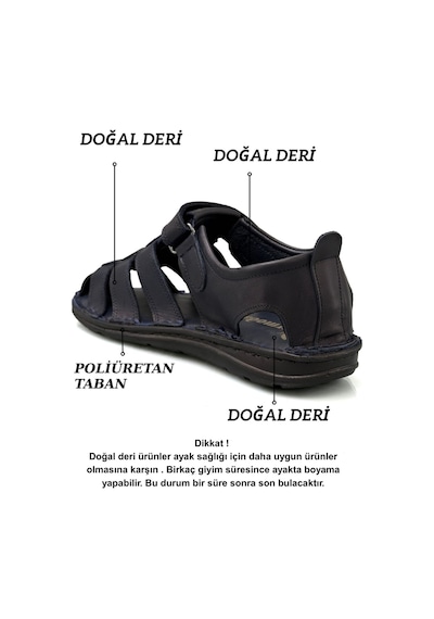 Sermoda %100 Hakiki Deri Burnu Kapalı Erkek Sandalet Lacivert