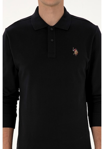 U.S. Polo Assn. Erkek Regular Fit Polo Yaka Siyah Basic Sweatshirt 50313772-VR046