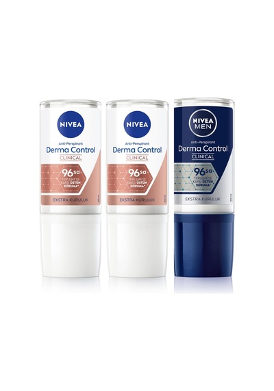Derma Control Clinical Kadın Roll-on Deodorant 50 Ml,96 Saat Koruma X2 + Men Erkek Roll-on Deodorant Derma Control Clinical 50 Ml, Ter Kokusuna Karşı 96 Saat Koruma,dermadry İle Kuruluk