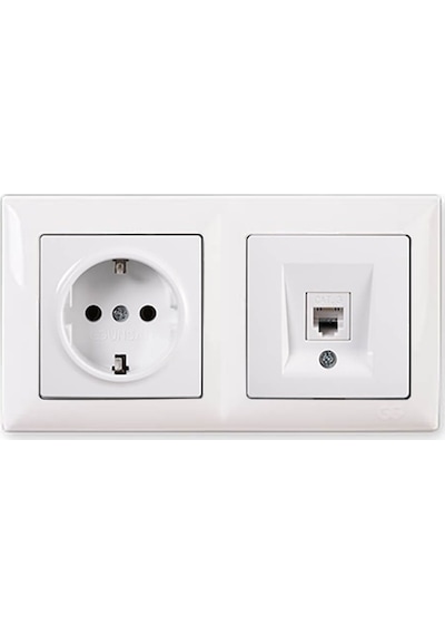 Günsan Visage Beyaz 2'li Set Topraklı Priz Ve Cat5 Data Priz Set