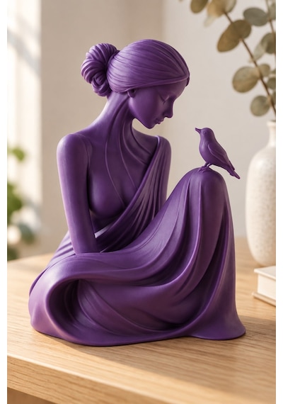 Kuşa Fısıldayan Kadın Figürlü Dekoratif Biblo 87022320
