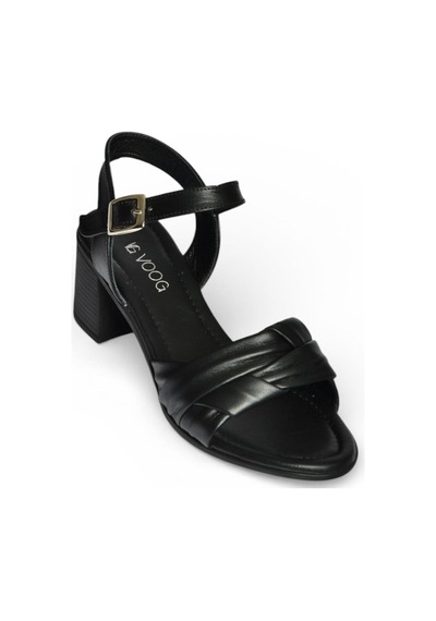 Fox Shoes P555456303 Siyah Hakiki Deri Kalın Topuklu Kadın Sandalet Siyah