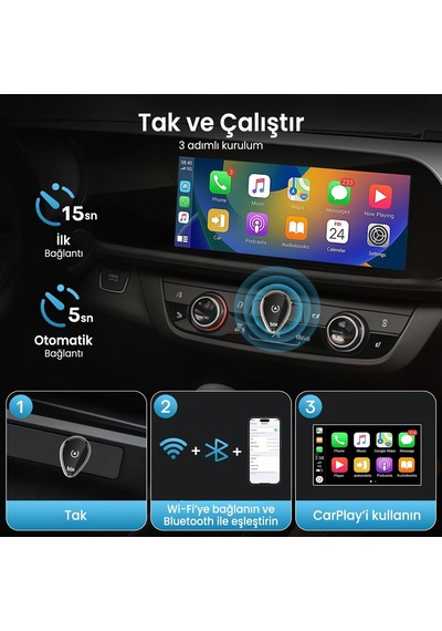 Cb01 2.4g/5g Wifi Carplay Android Auto Kabloludan Kablosuza Çevirici Usb Adaptör Diğer