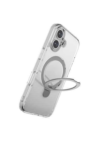 Apple Uyumlu iPhone 16 Kılıf Magsafe Raptic Air Stand Serisi Buzlu Transparan Standlı Kapak Şeffaf Şeffaf
