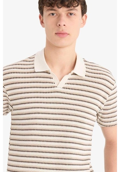 DeFacto Regular Fit Polo Yaka Çizgili Dokulu Kısa Kollu Tişört D7249AX25SPER85