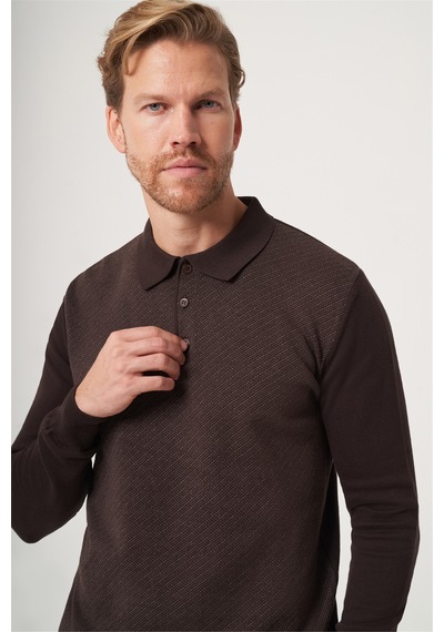 İmza Kahverengi Polo Yaka Uzun Kol Örme Comfort Fit Pamuklu Kazak 1012265153 K.kahve-s.kahve