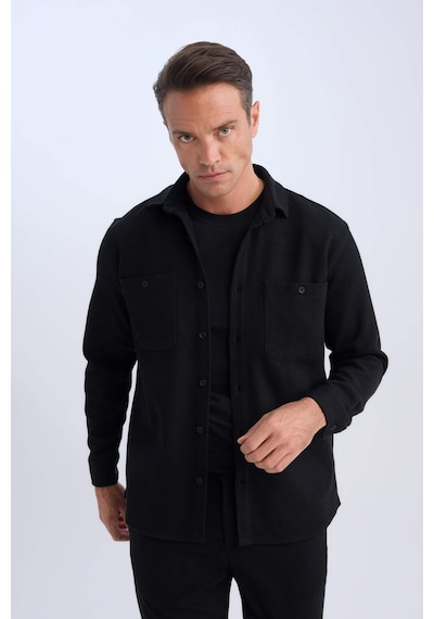 DeFacto Relax Fit Polo Yaka Flanel Uzun Kollu Gömlek D1061AX24WNBK81 Siyah DeFacto Relax Fit Polo Yaka Flanel Uzun Kollu Gömlek D1061AX24WNBK81 Siyah