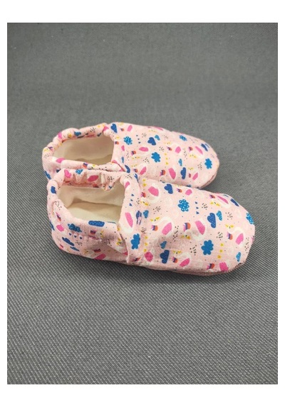 Loove Bebe Bebek Patik Ev Kreş Ayakkabısı Lastikli Ergonomik Tasarım Desenli Açık Pembe