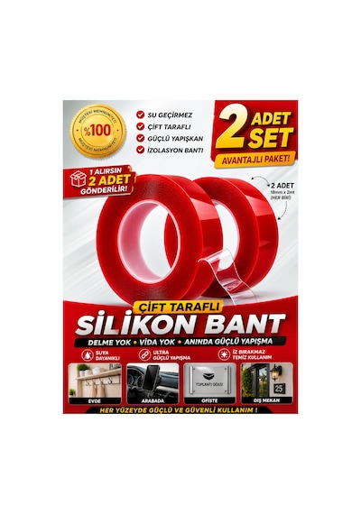 Çift Taraflı Bant 2 Metre 2 Li Set