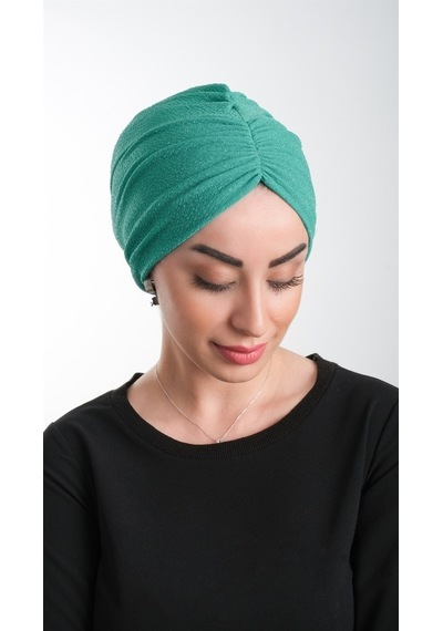 Hürrem Bone Petrol Yeşili Pratik Hazır Geçmeli Tesettür Bone Fukuro Simli Büz Çok Renkli