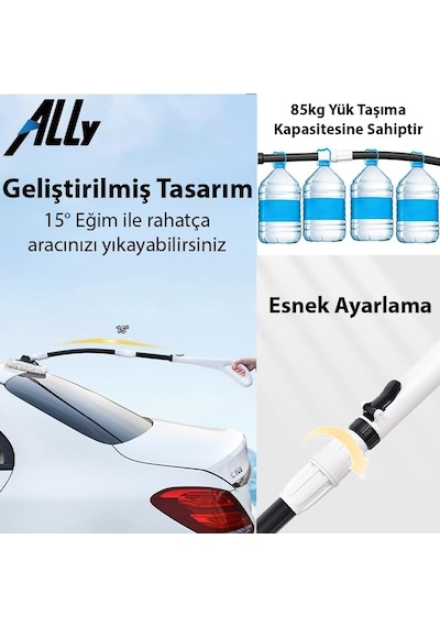 Ls-443 Teleskopik Mikrofiber Araba Yıkama Fırçası Uzun Saplı Fırçası Oto Mopu, Beyaz