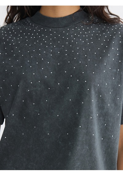 Lcw Modest Antrasit Bisiklet Yaka Taşlı Bluz