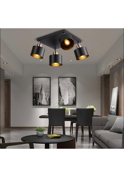Rsylight Retro Metal 180 Derece Hareketli 4 Lü Kare Dekorarif Tavan Plofyoner Avize Siyah