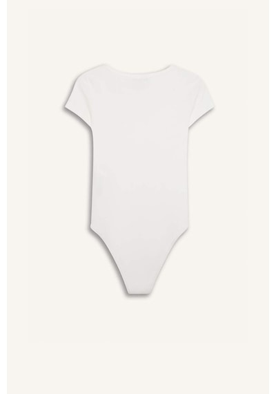 Defacto Yuvarlak Yaka Fitilli Kaşkorse Kısa Kollu Çıtçıtlı Body F1772AX25SM Beyaz