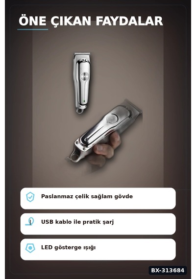 Lexroo Şarjlı Saç Sakal Düzeltici Tıraş Makinesi Seti 3 Taraklı 4