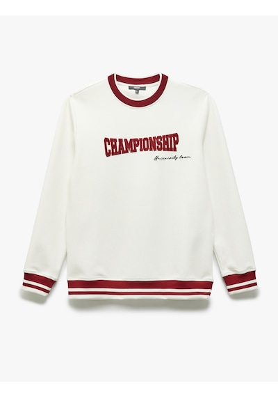 Koton Bisiklet Yaka Pamuk Karışımlı Şerit Detaylı Slogan Baskılı Sweatshirt Beyaz 5sam70039mk Beyaz