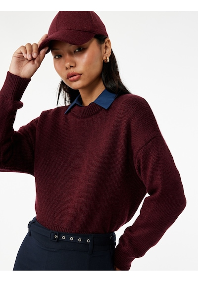 Koton Uzun Kollu Bisiklet Yaka Asimetrik Kesim Triko Kazak Bordo 6wal90041ht Bordo