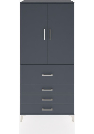 Hyperion Dolap Tek Raflı 4 Çekmeceli Tek Askılı 88x44x195 Antrasit-antrasit Antrasit
