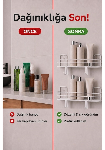 Sas Haus Banyo Düzenleyici Set 4 Parça Yapışkanlı Şampuanlık Tuvalet Kağıtlığı Havluluk Askı Tss-01 Beyaz