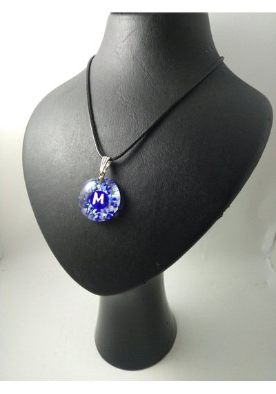 Cam Harf Kolye – Handmade El Yapimi Murano– (M) Harfi Modeli Gümüş
