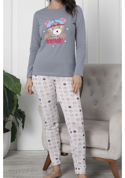 Lady Secret 12016 R09 Uzun Kollu Pamuklu Kadın Pijama Takımı Gri
