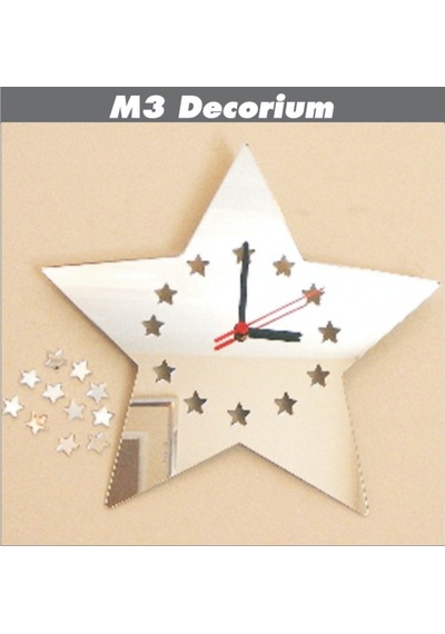 M3 Decorium Stars Dekoratif Ayna Saat Beyaz