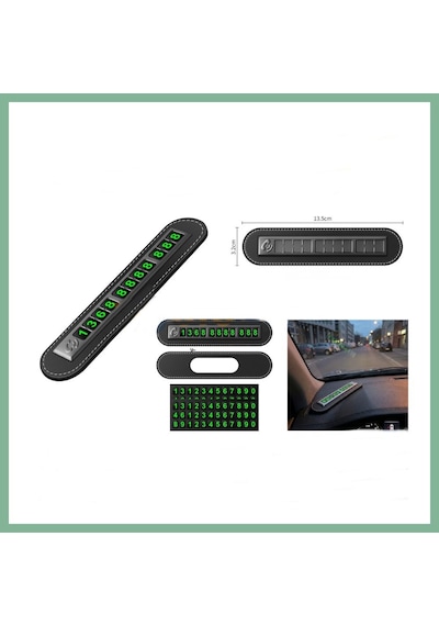 Bşkvirgo Lüks Deri Tasarım Araç İçi Telefon Numaratörü Yeşil Fosforlu 13.5x3.2 Cm Siyah Bsk2026
