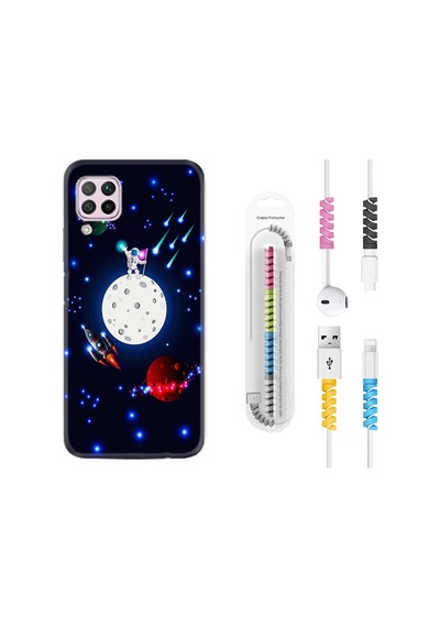 Huawei P40 Lite Kılıf Kablo Koruyuculu Ay Ve Astronot 1694