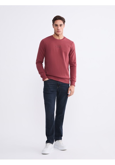 Lcwaıkıkı Classic Kırmızı Bisiklet Yaka Baskılı Erkek Sweatshirt