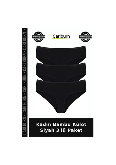 Carlburn Premium Kadın Bambu Külot Siyah 3'lü Paket Esnek İç Giyim Dokunmatik Sade Tarz Siyah-3