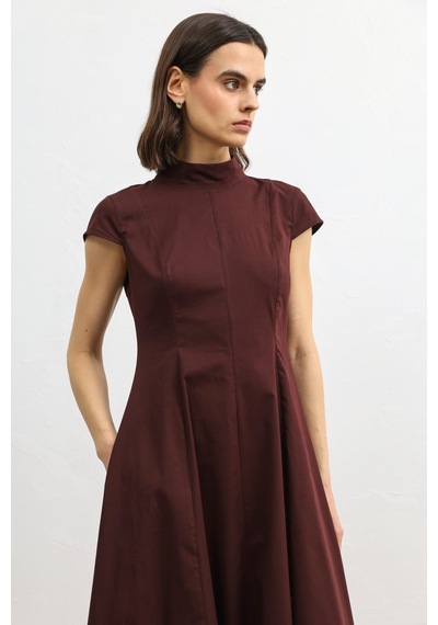 Antioch Poplin Kadın Midi Elbise Bordo