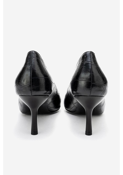 Dericlub Kadın Sivri Burun Croko Stiletto Vegan Deri Zy 4019 Croko Siyah